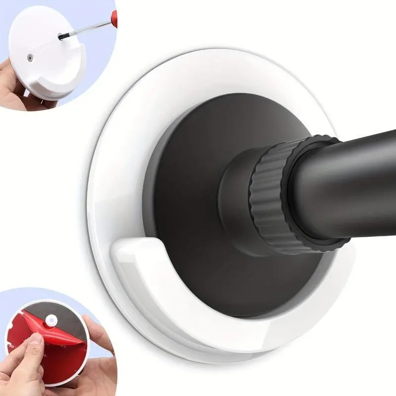 2pcs Pole Hanger Holder, Plastic Self Adhesive Wall Rack, Round Rod Support, Curtain Shower Curtain Rod Holder (White)