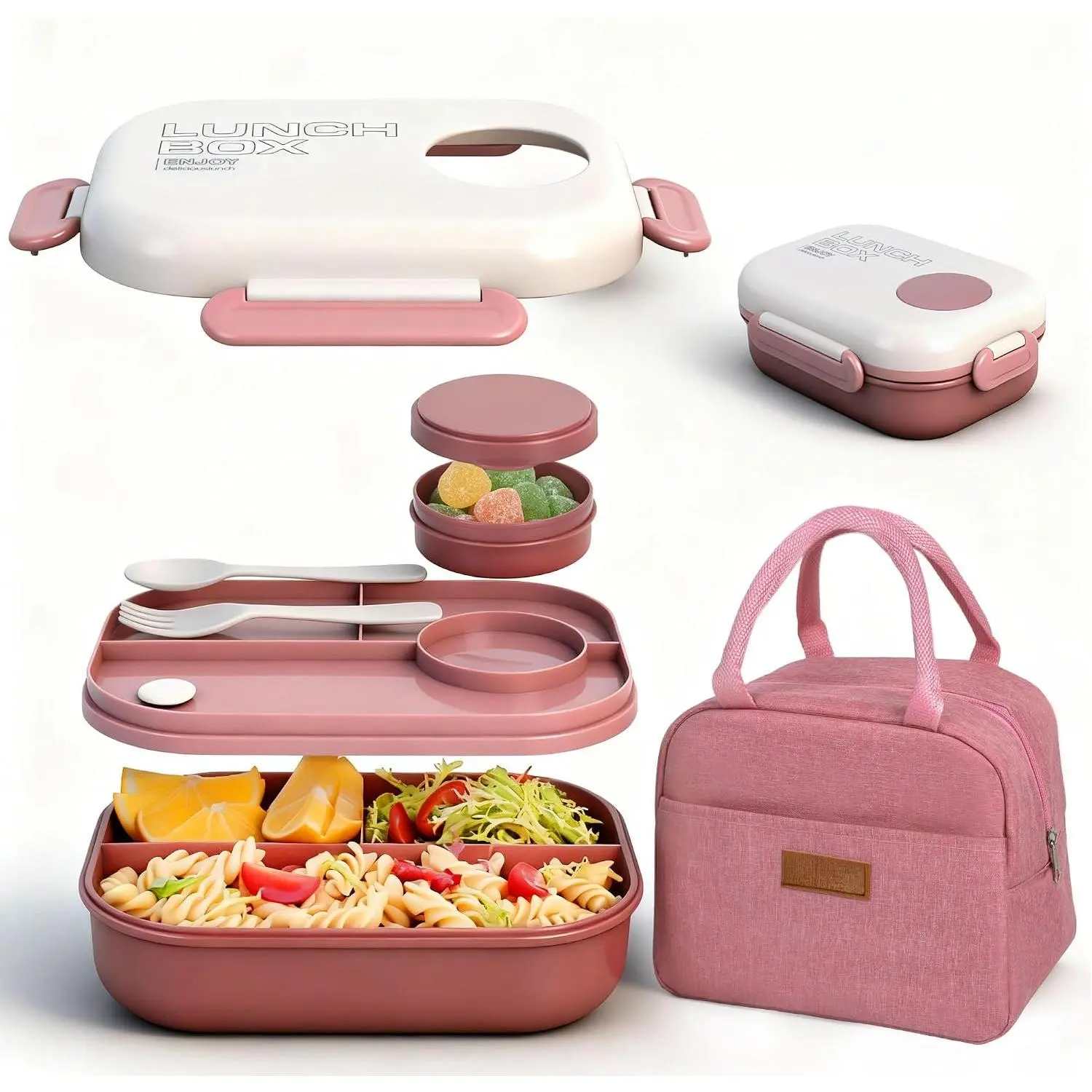 Bento Box with Lunch Bag for Women & Girls, 4.6 Cups  Red | Ideal for , School, Work & Travel. Includes containers, spoon, fork & sauce cup. Leak-Proof, Microwave & Dishwasher Safe.