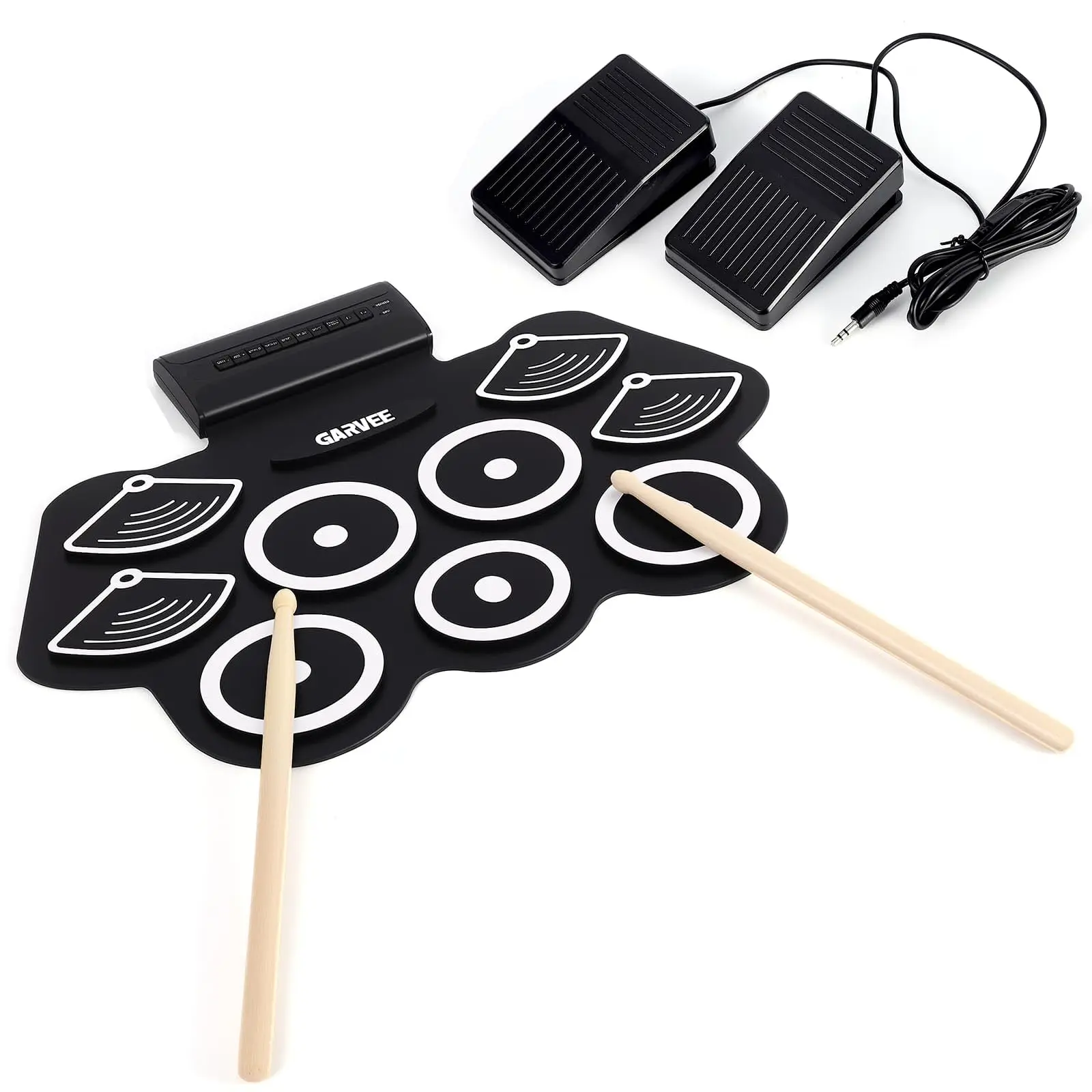 【Garvee】9 Pads Roll-Up Electric Drum Set – with Drumsticks, Pedals, and Rechargeable Battery – Portable Music Instrument – Perfect Gift for Beginners and Music Enthusiasts