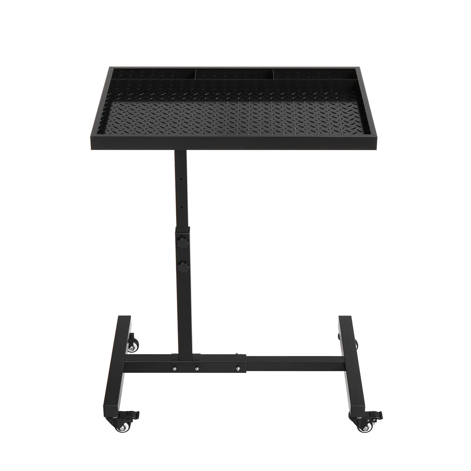Garvee Heavy-Duty Steel Rolling Work Table - 220LBS Capacity, Smooth Wheels, Adjustable Height 38"-45", Tool Tray - for Garage, Workshop - Orange/Black