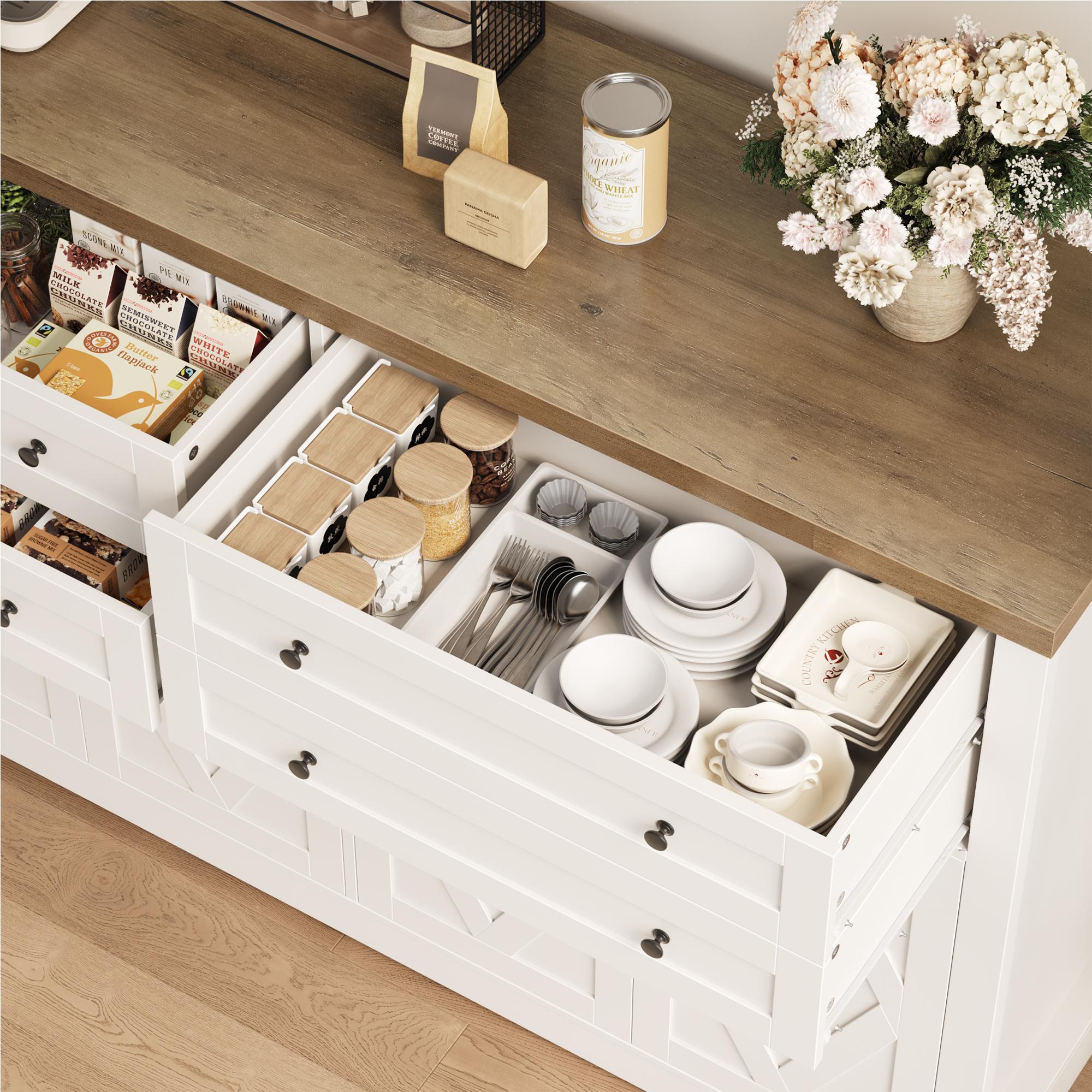 【2 packages shipping】HOSTACK Buffet Cabinet, Coffee Bar with 4 Large Drawers, Kitchen Storage Cabinet, Modern Farmhouse Sideboard Buffet, Adjustable Shelves 【2 packages shipping】HOSTACK Buffet Cabinet, Coffee Bar with 4 Large Drawers, Kitchen Storage Cabinet, Modern Farmhouse Sideboard Buffet, Adjustable Shelves