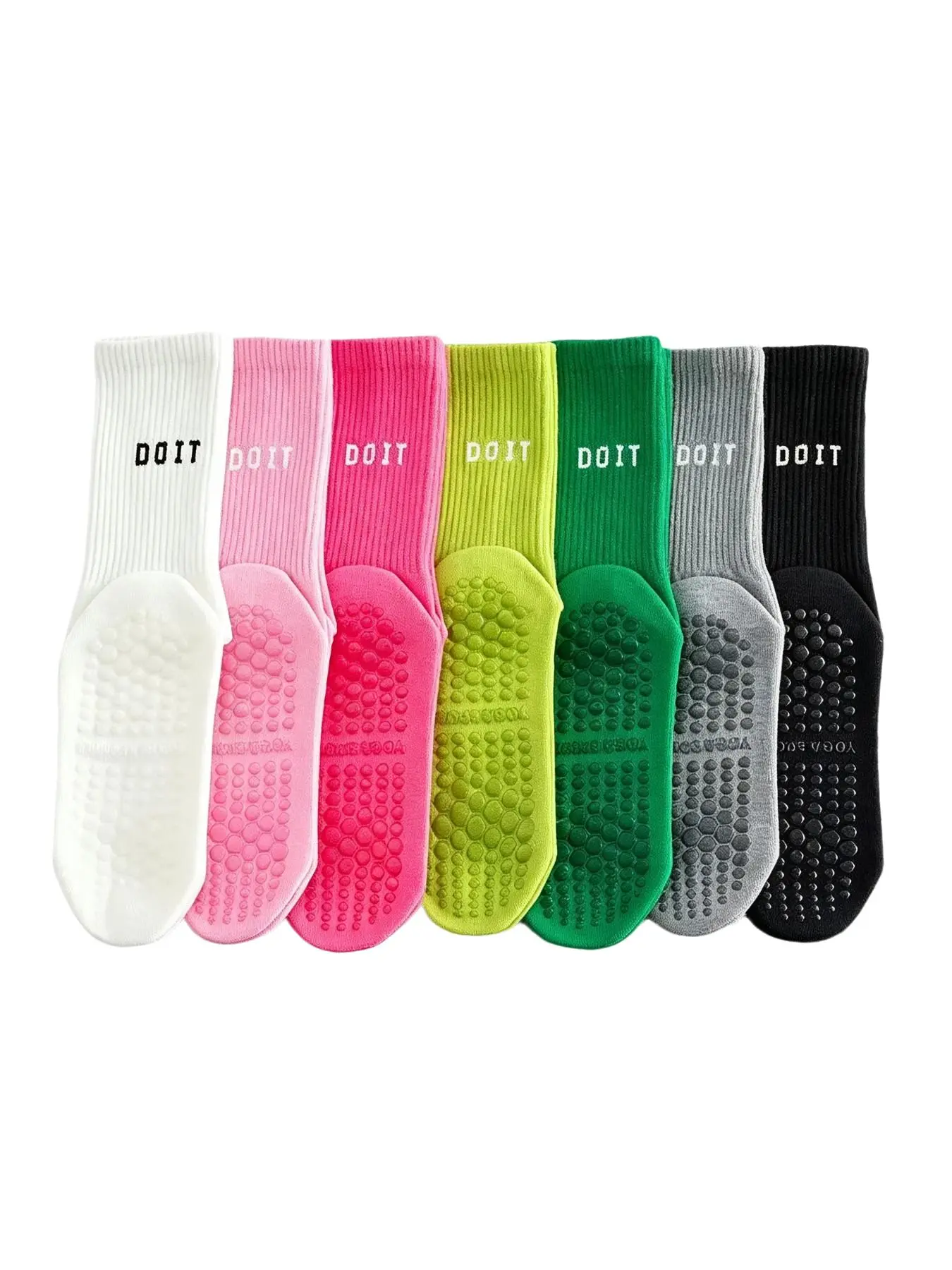 7 Pairs Yoga Socks for Women, Non-Slip Mid-Calf Sports Socks, Pilates Socks, All-Season Fitness Dance Indoor Floor Socks