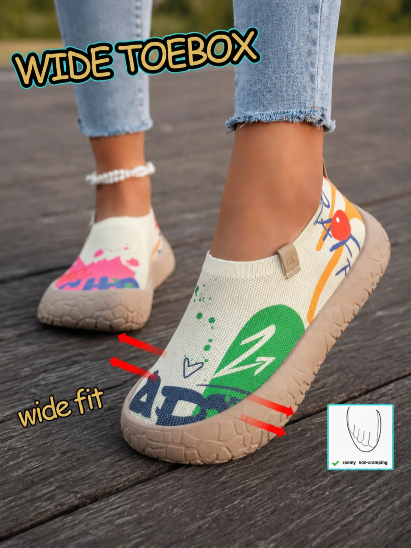European Style Spring Fall Breathable Mesh Print Slip-On Shoes, Soft Rubber Sole Anti-Slip Casual Daily Wear Shoes Sandals for Daily Commute Vacation Beach (size runs small ,order one size up)