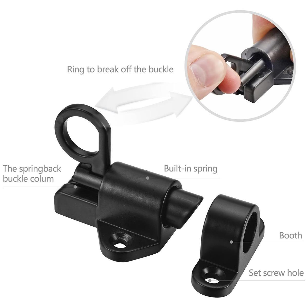 2 Packs Self-Closing Latches，Black Spring Door Lock，Resilient Bolt Latch Aluminum Alloy Safety Automatic Spring Barrel Slide Door Lock with Screws,Used for Gate,Window and Cabinet etc