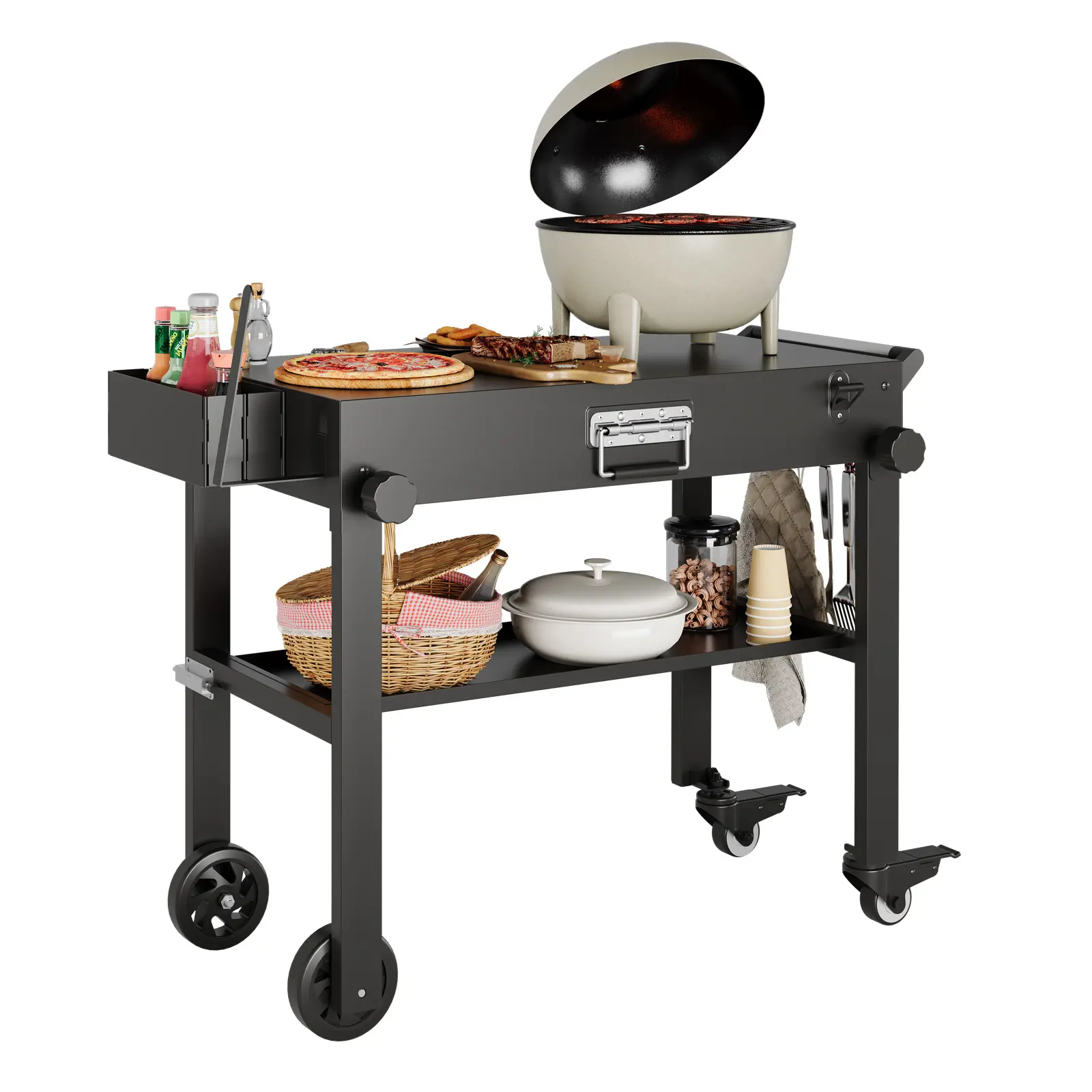 Heavy Duty Portable Grill Cart for Blackstone 17" & 22" Griddle – Collapsible Outdoor BBQ Table with Stainless Steel Tabletop, Rolling Stand with Quick Setup, Ideal for Camping, Catering, Farmers Market