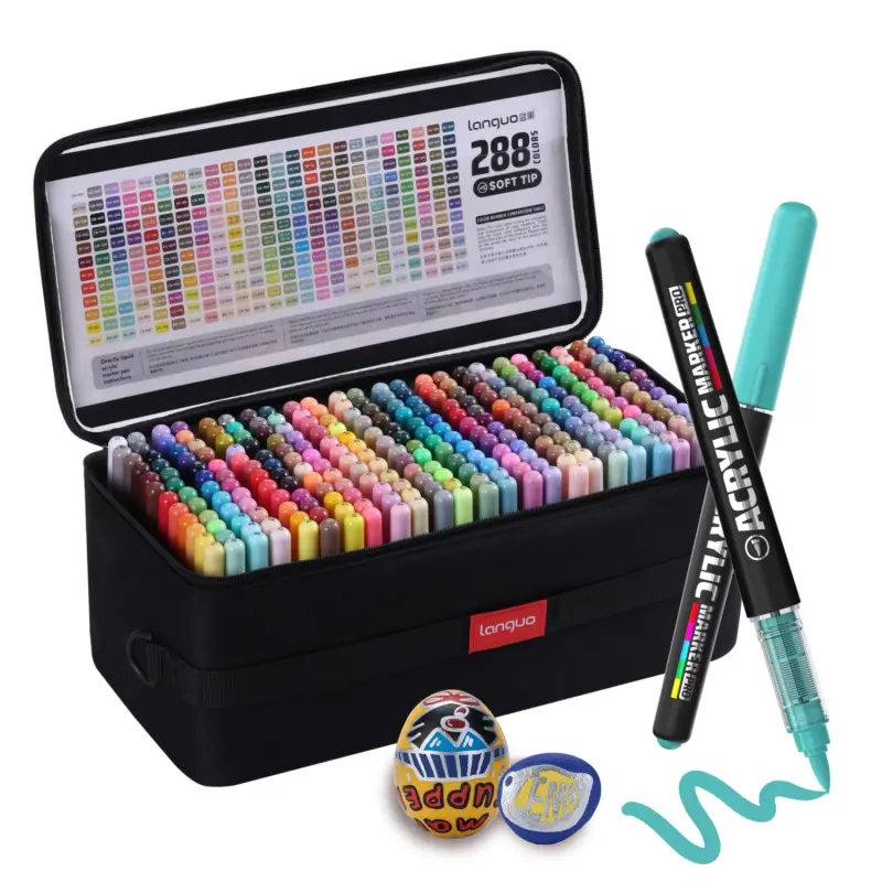 Languo 288 Colors Acrylic Markers Pro Set,Ink Upgrade Color overlay ability,Intelligent ink system,Soft Tip 1-5mm,for painting on a wide range of materials For Glass, Ceramics, Plastics, Wood, Stone, Fabric,Black paper, etc