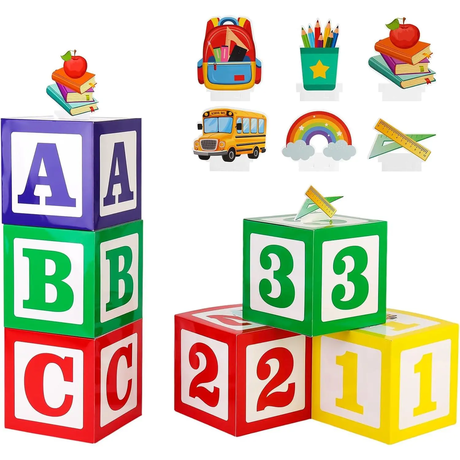 Ovveroche 6 Pcs Colorful ABC 123 Balloon Boxes (30x30 cm) - Festive Props, Home Supplies Decor for Back to School, School Events, Birthday Party Gifts