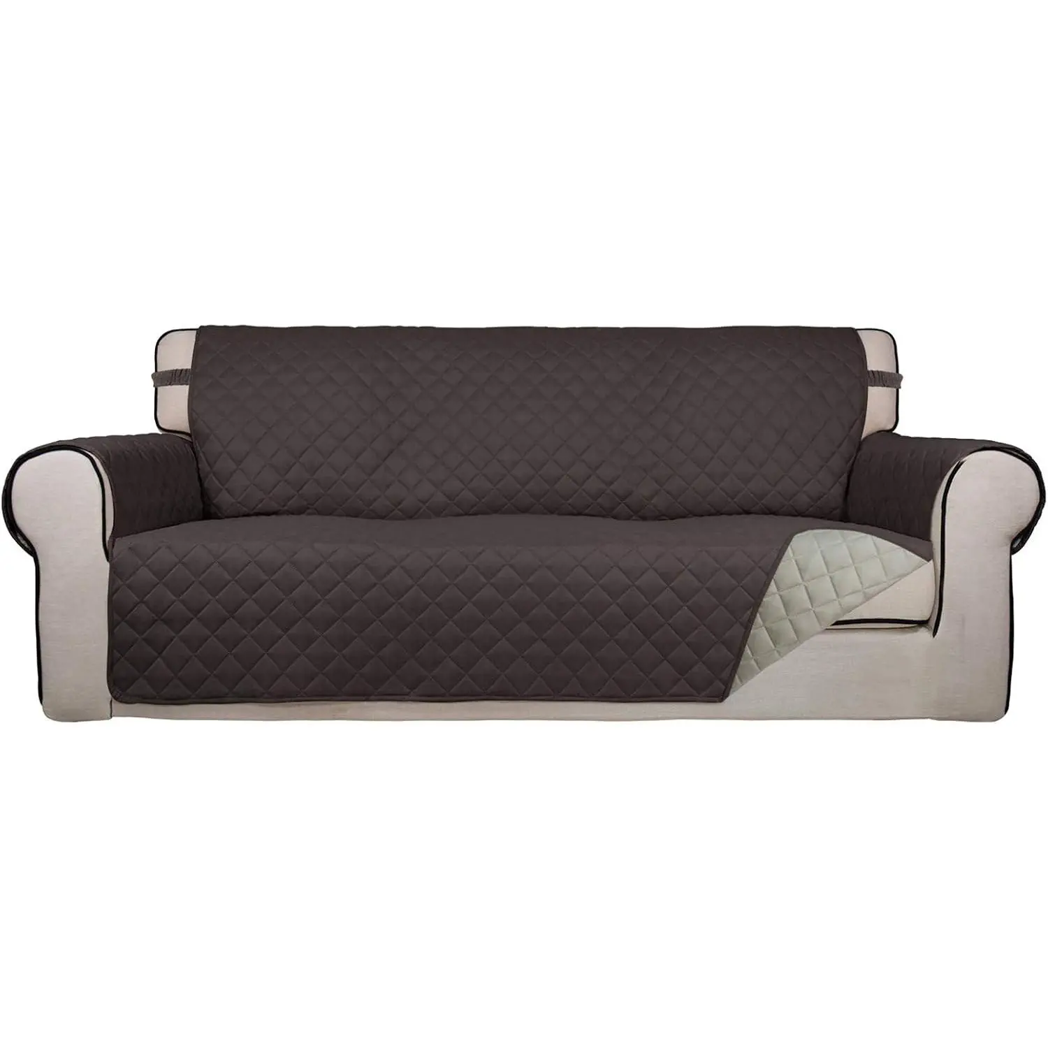 Reversible Quilted Sofa Cover, Water Resistant Slipcover Furniture Protector, Washable Couch Cover with Non Slip and Elastic Straps for Kids, Dogs, Pets (Sofa, Chocolate/Beige)
