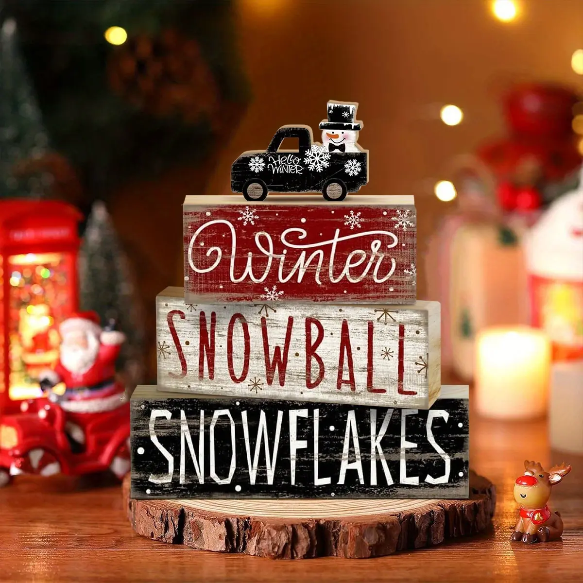 4-Piece Christmas Table Centerpieces, Rustic Decor, Tiered Tray Decor, Wooden Nativity Scene Decor, Fun Gingerbread Christmas Signs, Block Sign Gifts, Farmhouse Winter Table Decor, Perfect for Home & Kitchen