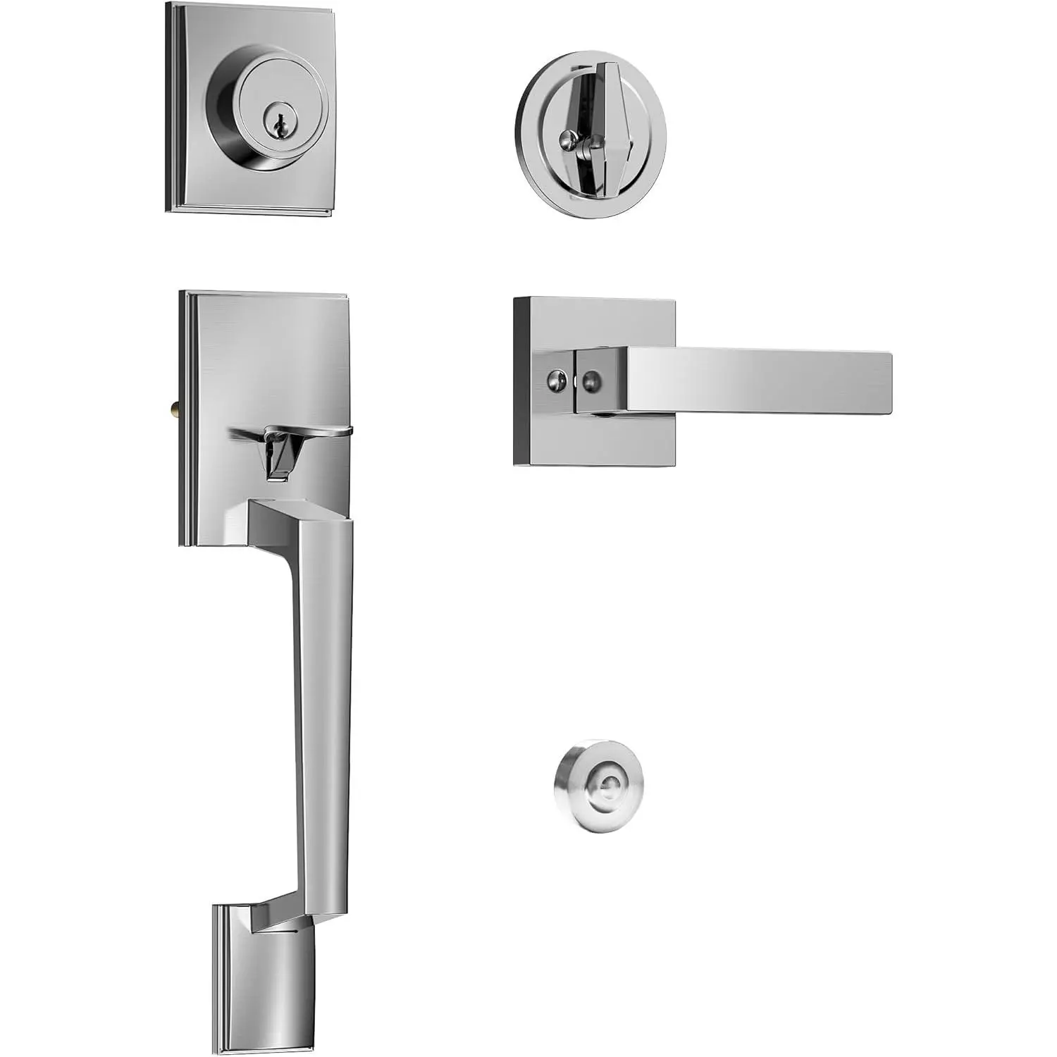 Heavy Duty Exterior Door Handle & Deadbolt Lock Set Pack, Satin Nickel - Single Cylinder, Zinc Alloy, Reversible for Right/Left Opening, Solid Finish