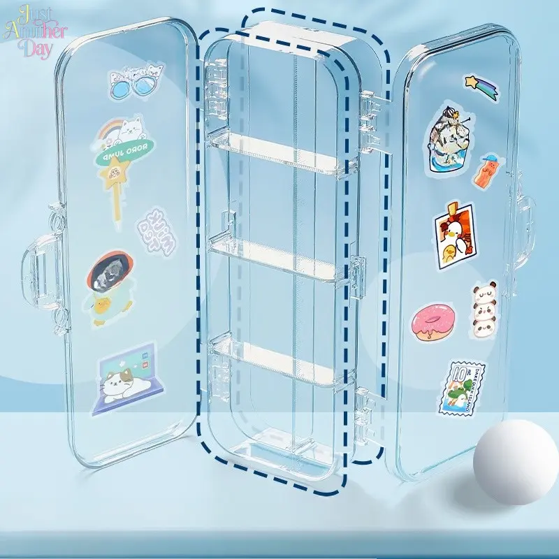 Double Sided Clear Acrylic Pencil Case Large Capacity Divided Double Layer Hard Transparent Stationery Storage Box Portable DIY Decor Pen Organizer For Student School Desktop Supplies