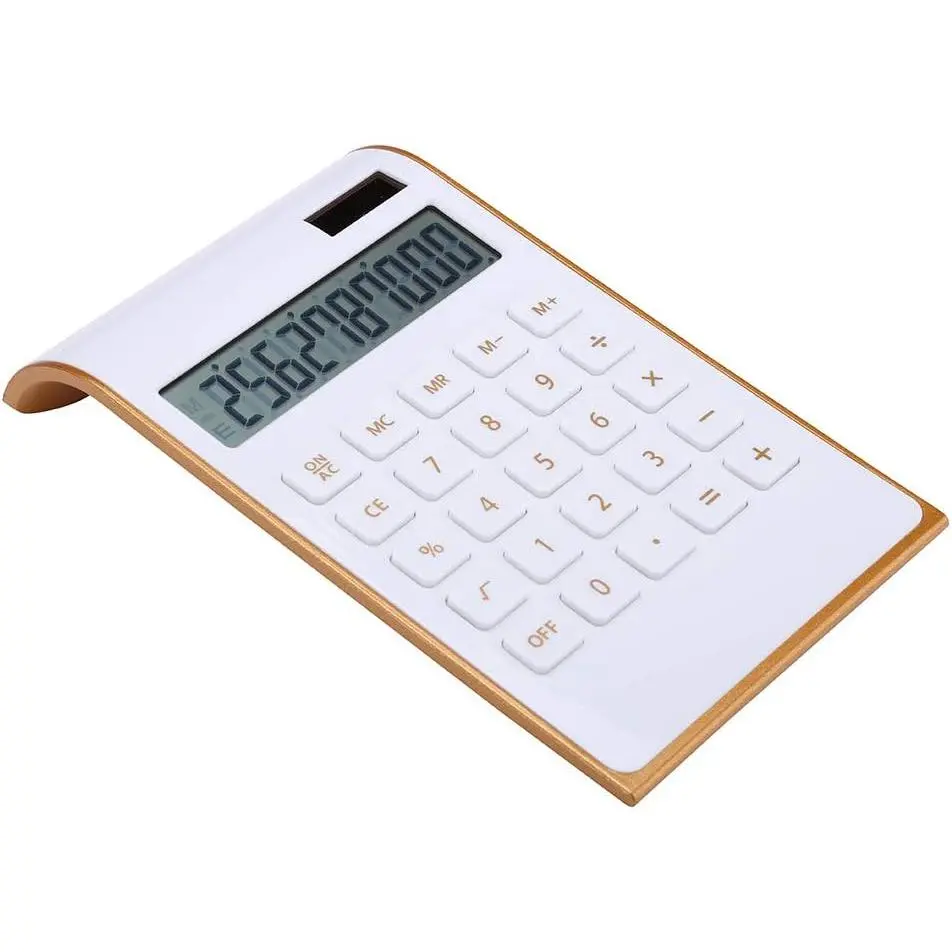 Calculator, Slim Elegant Design, Office/ Electronics,   Desktop Financial Calculator, Solar Power, 10 Digits, Tilted LCD Display, Inclined Design, White (Slim2)