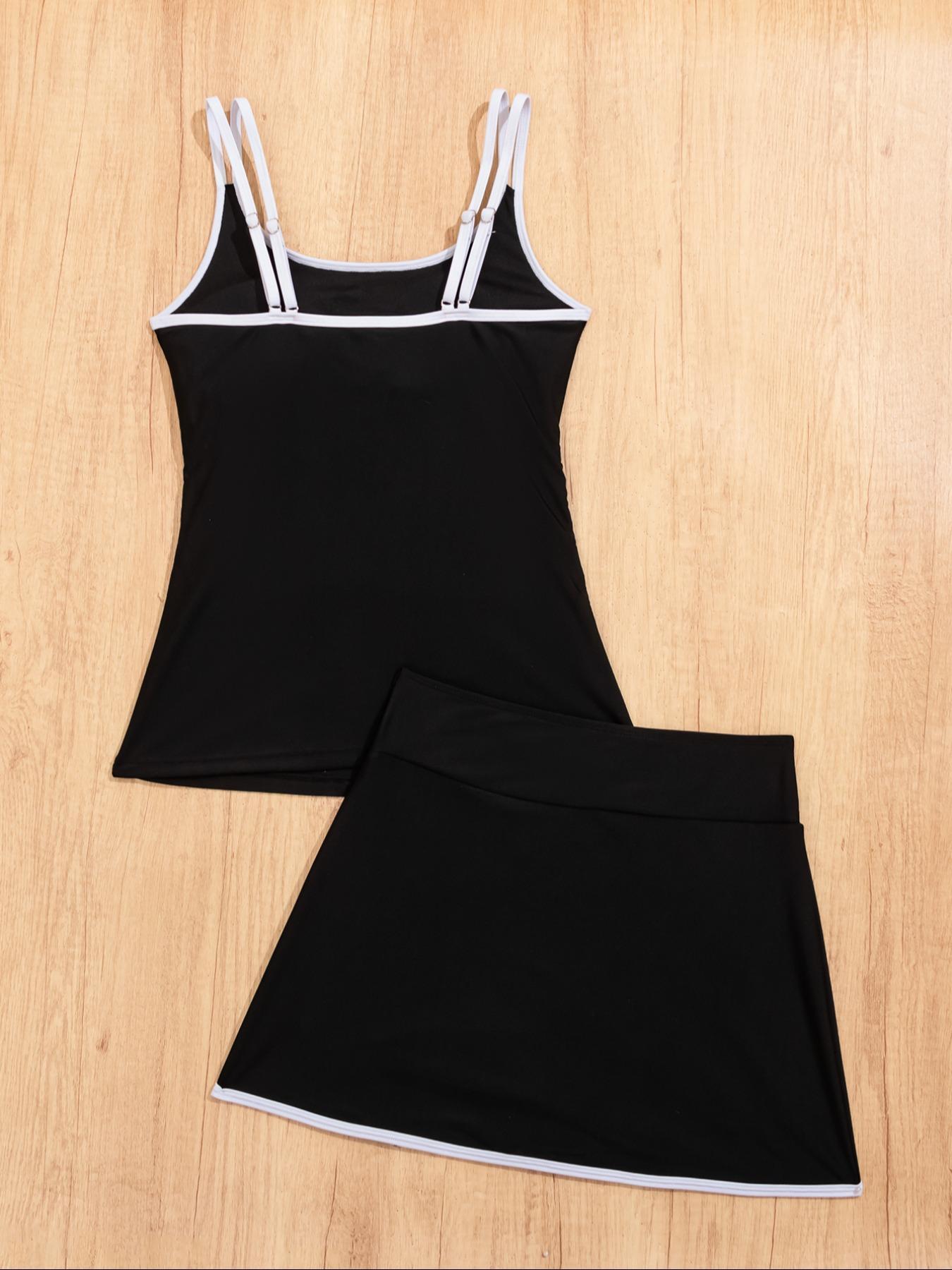 Women's Colorblock, Casual Sleeveless Swim Top & Swim Bottom Two-piece Swimsuit Tankini Outfit for Beach Holiday Vacation, Ladies Swimwear for All Seasons