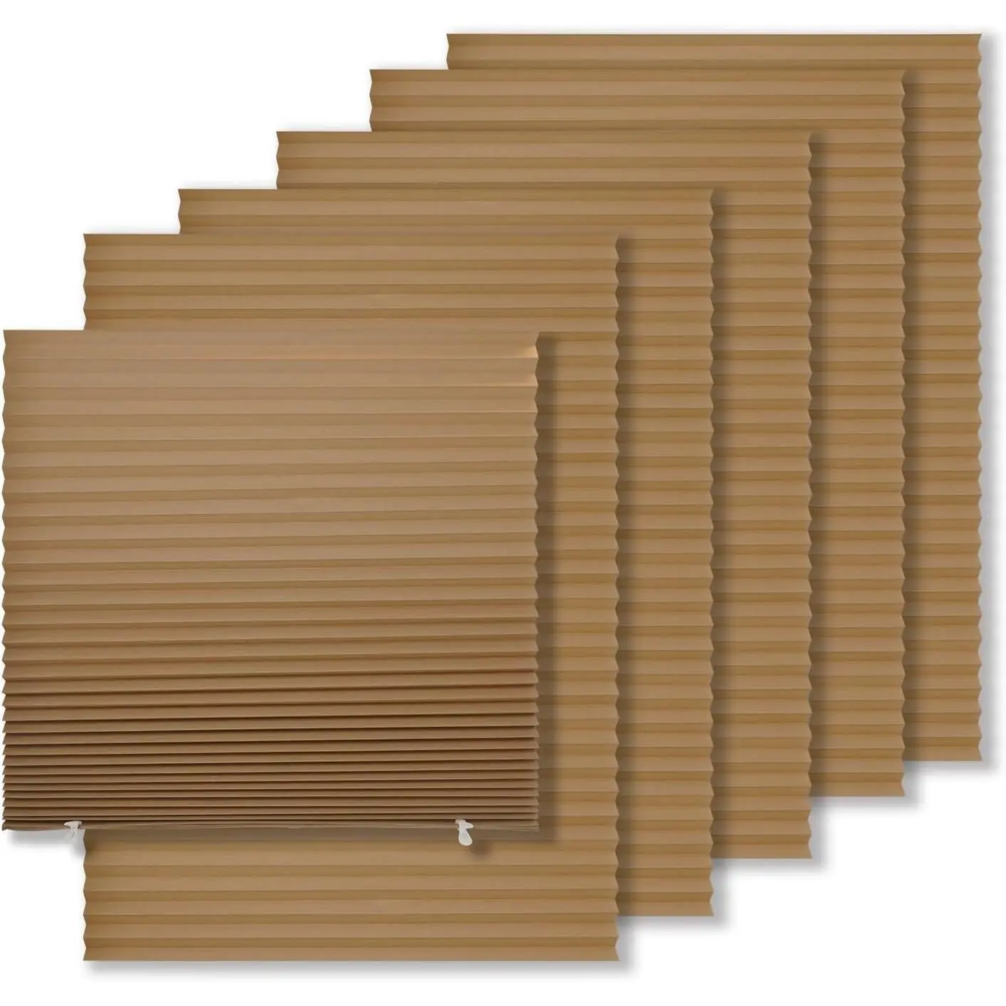 6-Pack Modern Rectangular Temporary Blackout Paper Shades, Fade-Resistant Adhesive Pleated Blinds, No-Tools No-Drilling Free-Cut Brown Window Coverings (24" W x 72" H) for Temporary Use, Fade Resistant Blinds