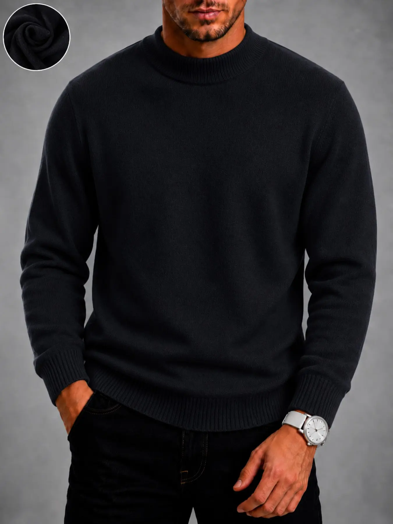 Men's Solid Mock Neck Knit Sweater, Long Sleeve Slim-Fit Pullover, Business Casual Warm Jumper, Fall Winter Essential Knitwear, Tops
