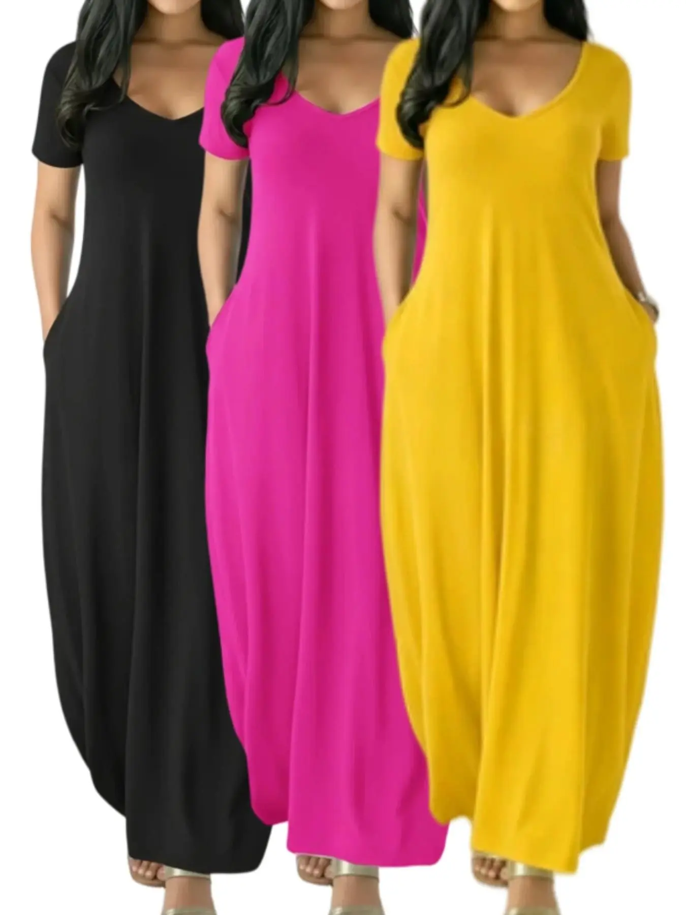 Women's Long Dress 2026, Coffee Color Casual Round Neck Short Sleeve Pockets Sleepwear, Soft Comfortable All-Season Dress