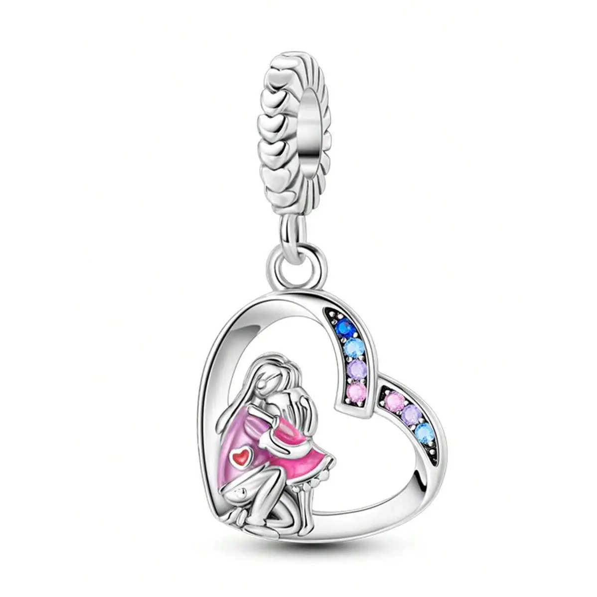 Women's Silver-Plated Mother-Holding-Daughter Love-Themed Pendant Charm, 1pc, Suitable for Bracelet DIY Fashion Jewelry Charms