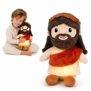 Breathing Jesus Plush Doll - Soft Christian Stuffed Plushies with Gentle Breathing Motion, Brown Hair & Beard, Cream Robe, Red Sash, Kids’ Bedtime Companion, Nightstand Decor, Travel-Friendly Gift Idea