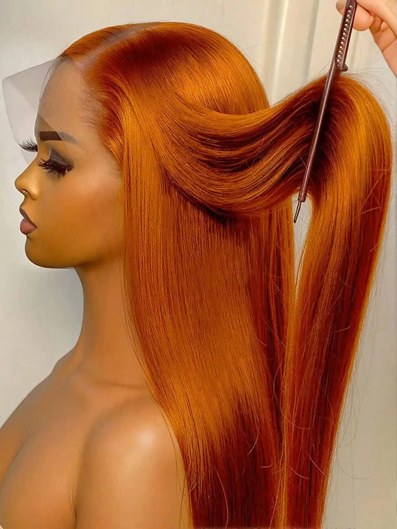 [26in=$33.64]Long 26 inch Ginger Orange Straight Heat Resistant Synthetic Fiber Lace Front Wig Glueless 13x4 Lace Front Wig Ginger Pre Plucked 200% Density Hd Lace Wig With Baby Hair Colorful Wigs For Women