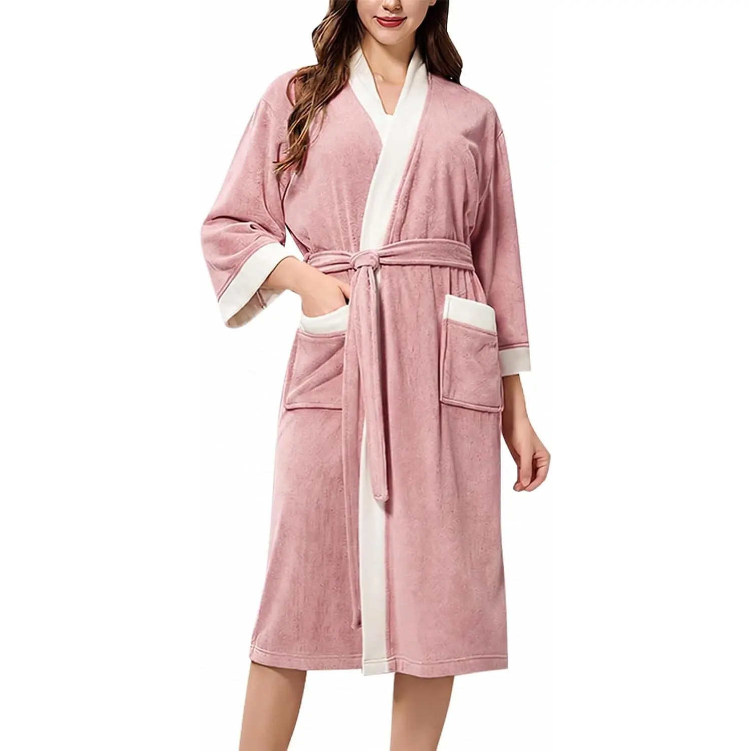 Wyeysyt Terry Cloth Robes for Women 3/4 Sleeve Towel Bath Robe| Cozy Soft Quick-Dry, Spa Shower & Hotel Bathrobes, Terry Kimono Bathrobes