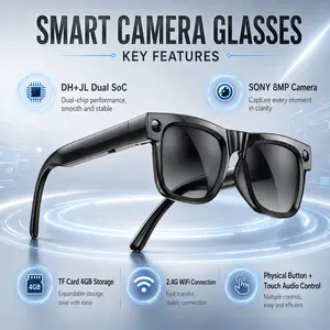 Video Recording Smart Glasses, 4GB Memory,AI Glasses with 8MP Camera Anti-Shake , Supports Video Recording, Real-Time Translation, Wireless Calling, Music Playback, Voice Assistant,  for Android IOS Phones