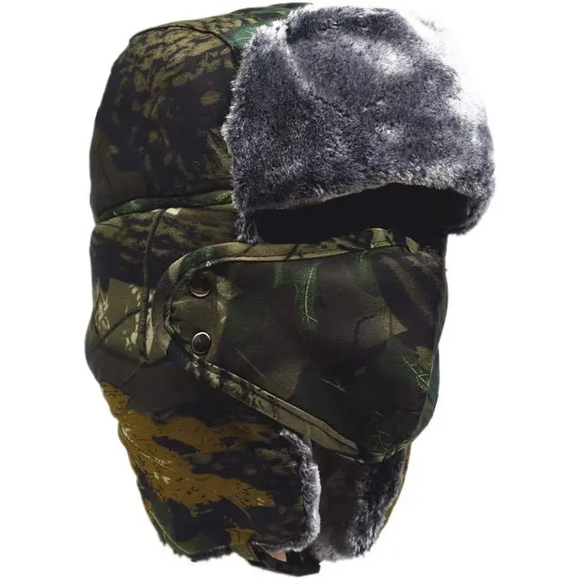 Camouflage Winter Bomber Trapper Ushanka Hats - Men Women Russian Trooper Ear Flaps Ski Snow Cold Weather Fur Caps