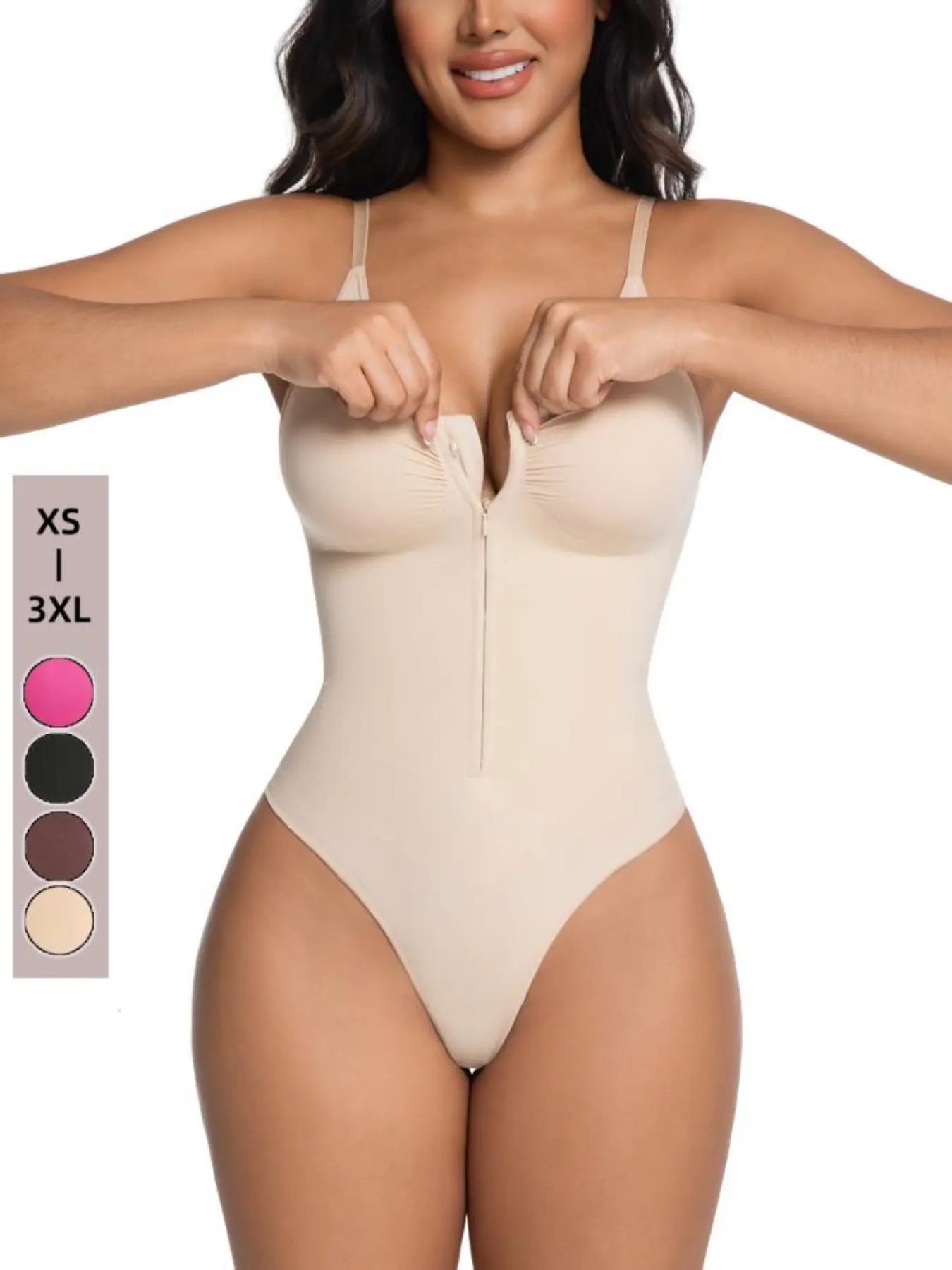 Colombian Faja High Compression Zip-Front Deep V Thong Knit Shapewear Romper Tummy Control Wireless Bra Tank Top Lingerie Underwear Gym Set Womens Fashion Gift Ideas Deals For You Days, All Seasons, Fajas Colombianas Shapewear