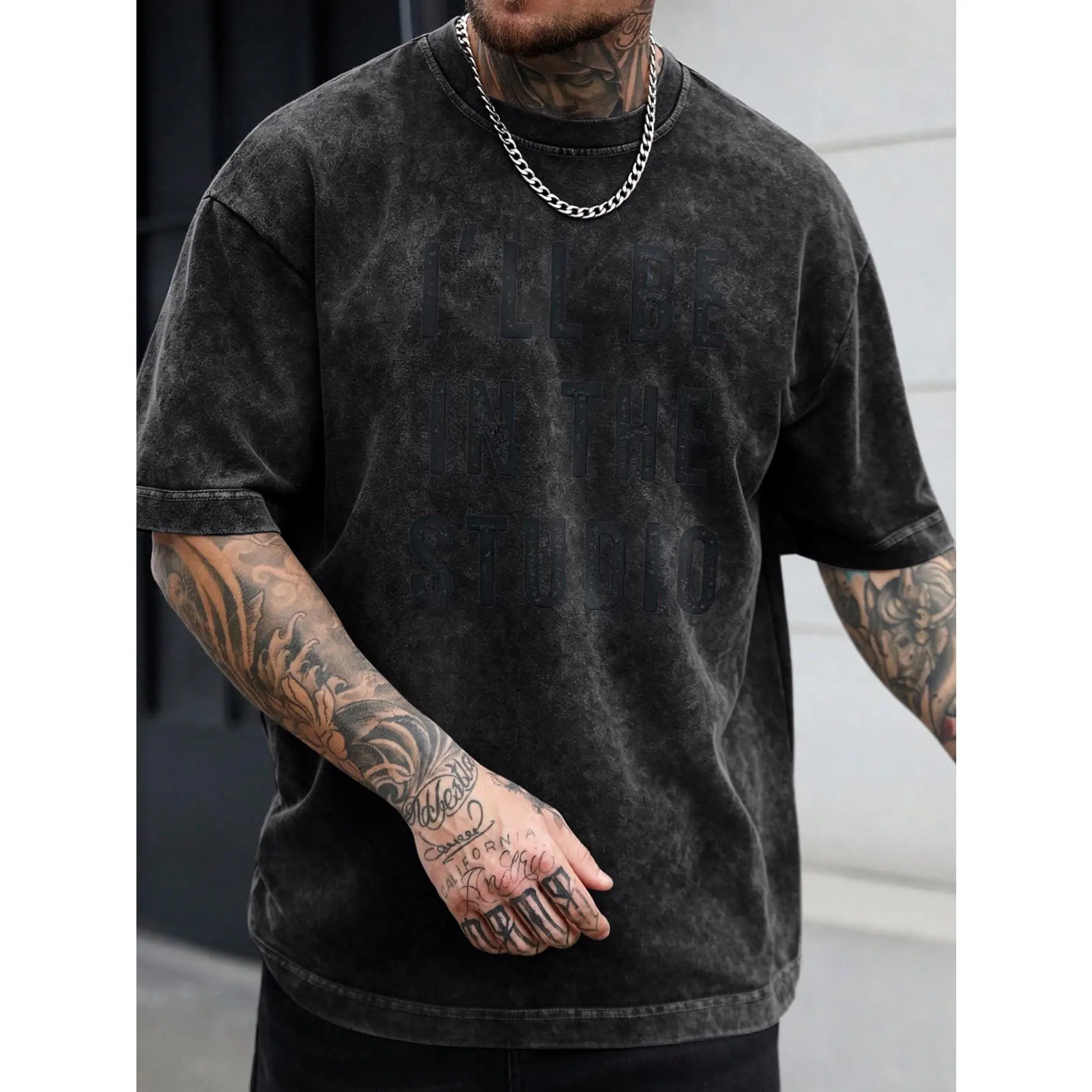 Men's Vintage Heavyweight Pure Cotton Washed Distressed Solid Black Basic Tee - Casual Round Neck Short Sleeve Tshirt, Menswear Top, Plain, Clothes