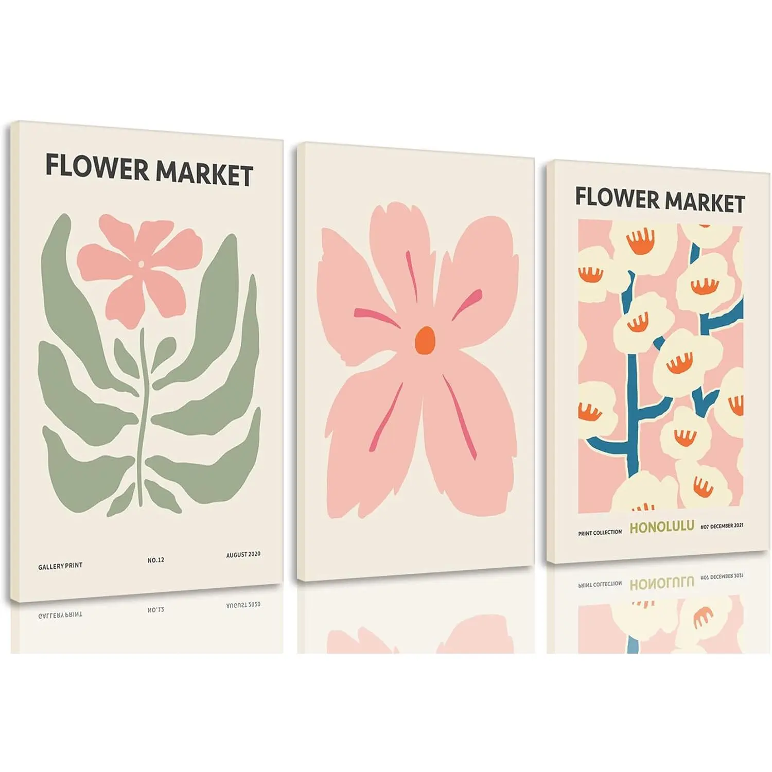 Framed Coral Blooms Wall Art Set - 3-Piece Lightweight Soft Pinks Sage Greens Lavender Accents Abstract Plant Canvas Prints, 12x16in Ready-to-Hang Soothing Home Decor for Living Room