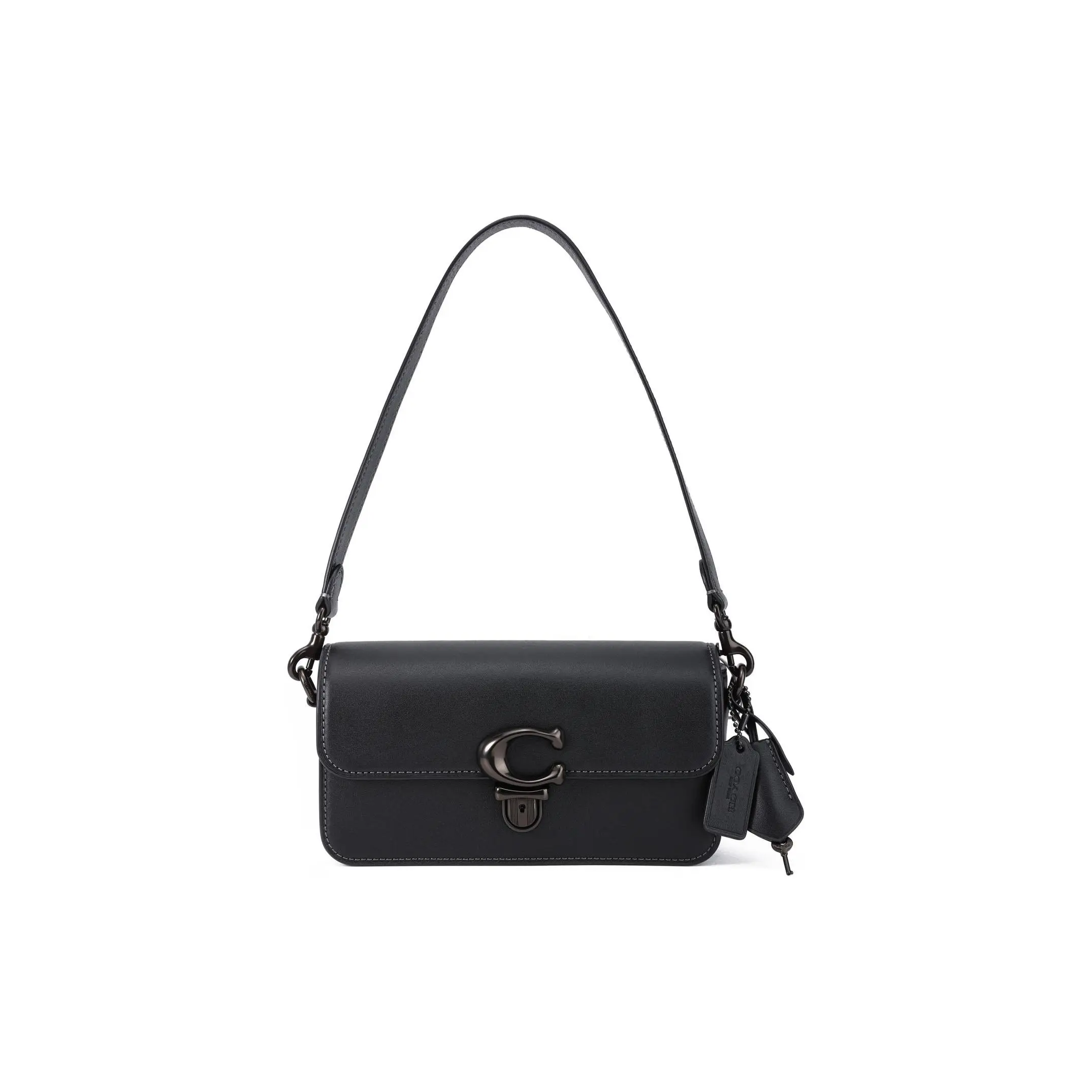 COACH Studio 20 Baguette Handbag for Women – Minimalist C-Clasp Closure, Genuine Leather, Black