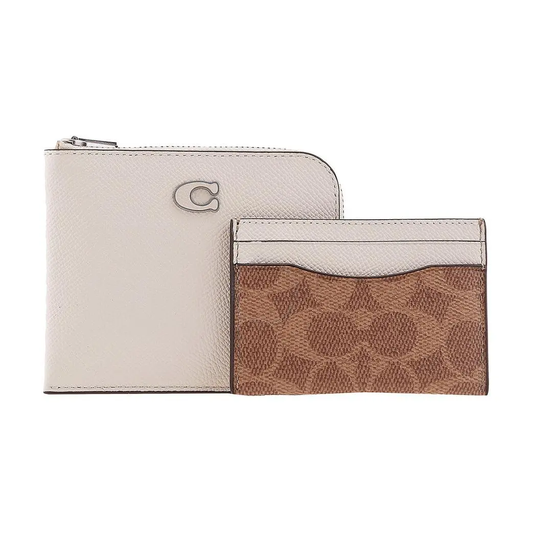 COACH Coach Triple-Zip Leather Wallet for Women, Classic Style in Chalk and Tan