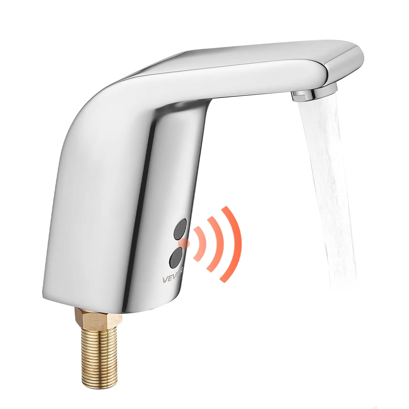 VEVOR Touchless Chrome-Plated Silver Bathroom Sink Faucet, Automatic Motion Sensor, Cold Water, Single Hole, Battery Operated, Pipe Mount for 9/16 in Pipe, Commercial Lavatory Use