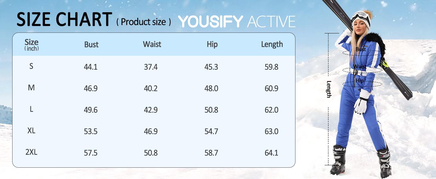Yousify Womens Snow Suits Winter Ski Suit Onesie Outdoor Sports Waterproof Snowsuit Removable Faux Fur Collar Coat Jumpsuit