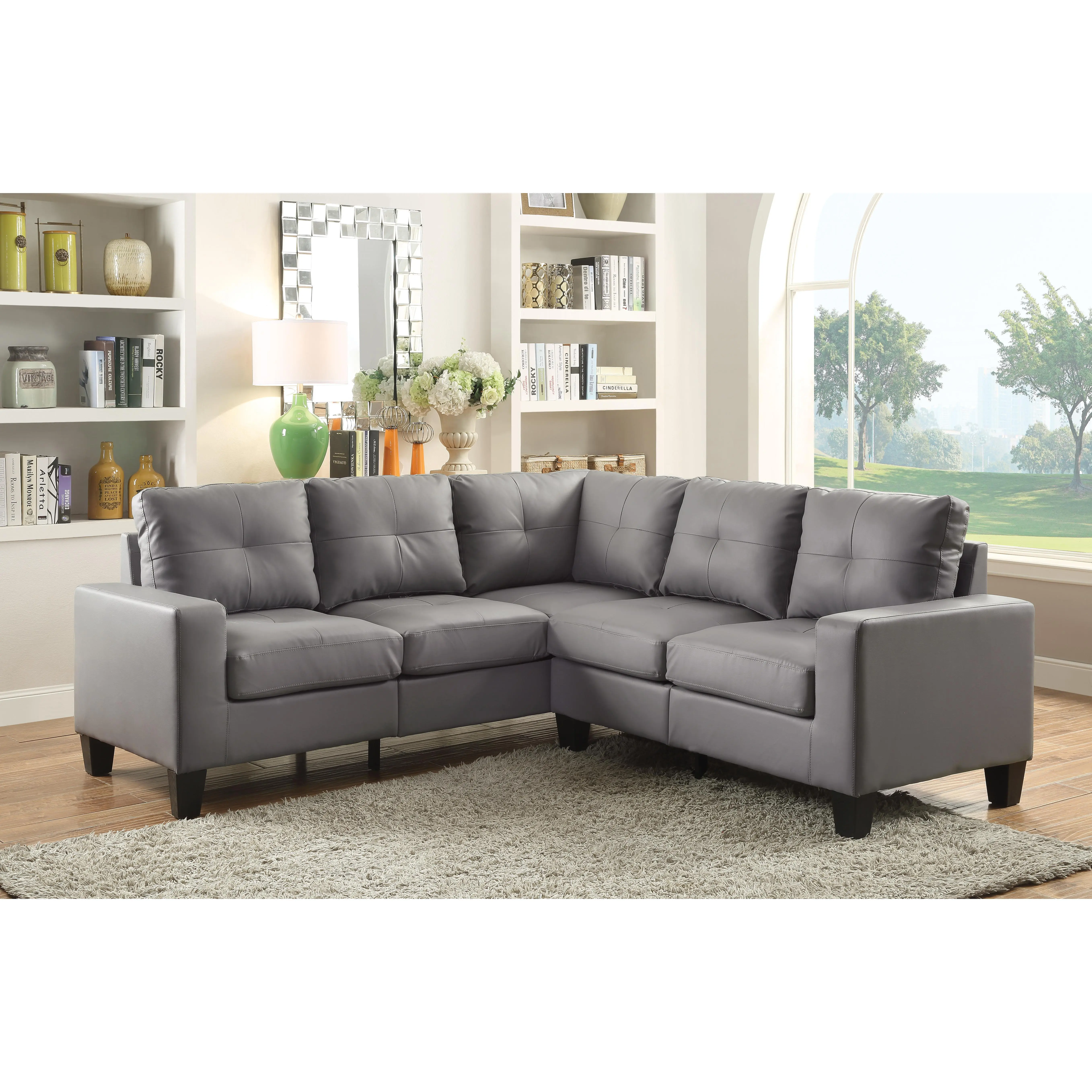 ARCH Newbury G461B-SC Sectional Sofa Couch Gray Fabric Upholstered Modular Living Room Furniture with Reversible Chaise, Modern L-Shape Sectional for Family Room, Apartment, Office Lounge, 1-Piece Set, Living Room Furniture for Apartment, Lounge