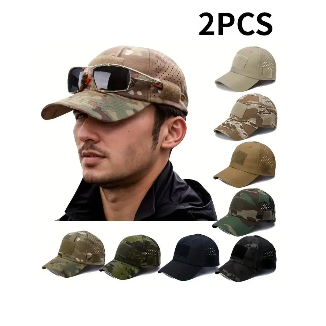 Men’s 2-Pack Polyester Tactical Baseball Caps, Unisex Hook Patch Cap with Breathable Mesh, Black & Navy Blue All-Weather Outdoor Hiking Tactical Sports Sun Hats