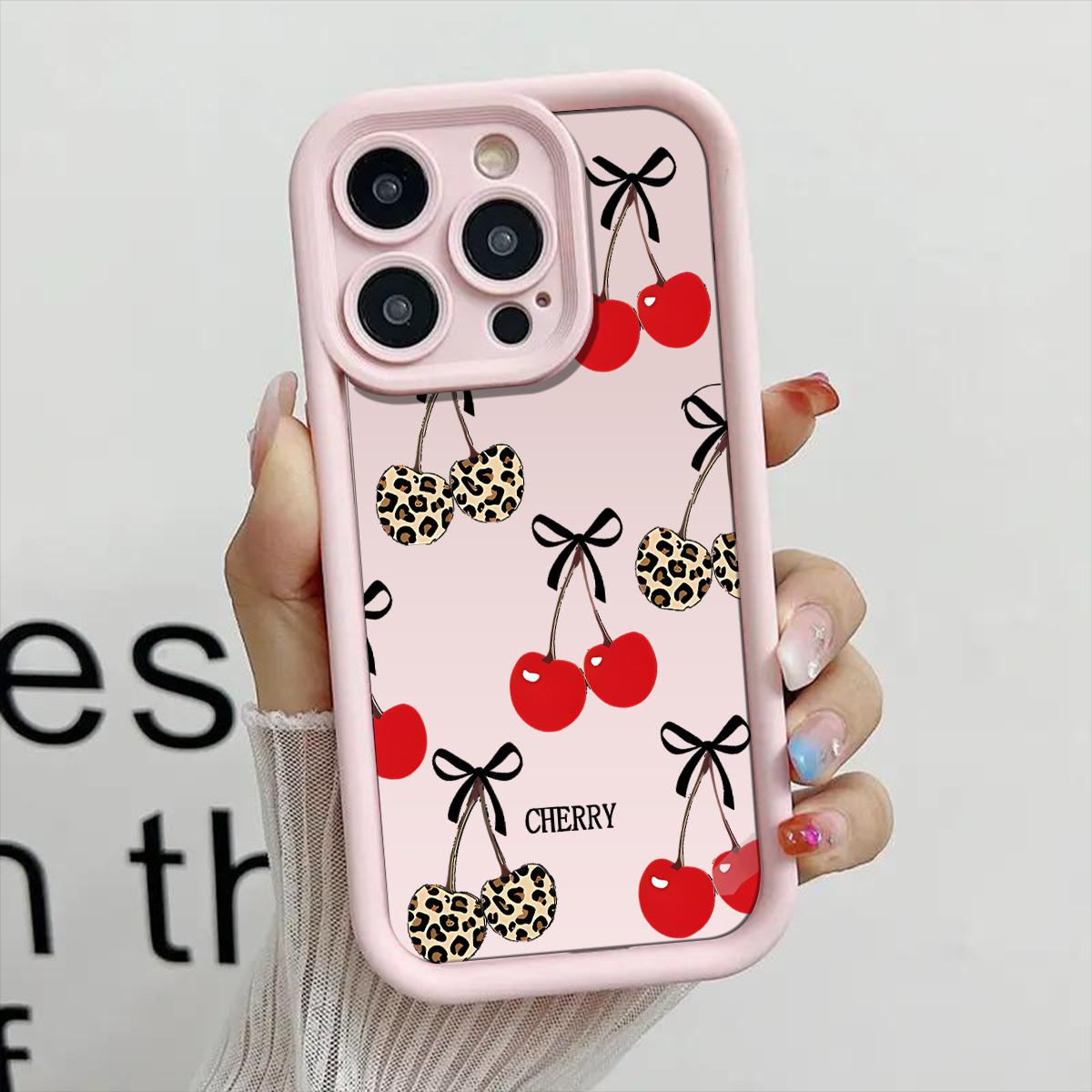 Elegant cherry pattern phone case,anti yellowing electroplating ultra-thin TPU material, suitable for iPhone 17Pro Max Air 16 15 Plus 14 13 12 11 XR XS durable tpu cover shockproof anti-fall phone case