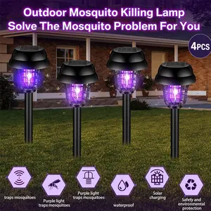4Pcs Solar Bug Zapper with Ground Stake, 2-in-1 Outdoor Waterproof Garden Light Style, Mosquito Killer Lamp with Solar Power, Auto Night Lighting and Cordless Design,Moth Gnat Fly Zapper, for Backyard, Patio, Garden,Lawn,Pathway,Camping and Evening Use