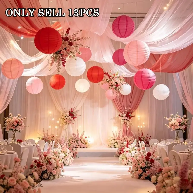 13-Piece Foldable Paper Lantern Set, Multi-Size Hanging Decor, Wedding Party Anniversary Event Festive Decoration