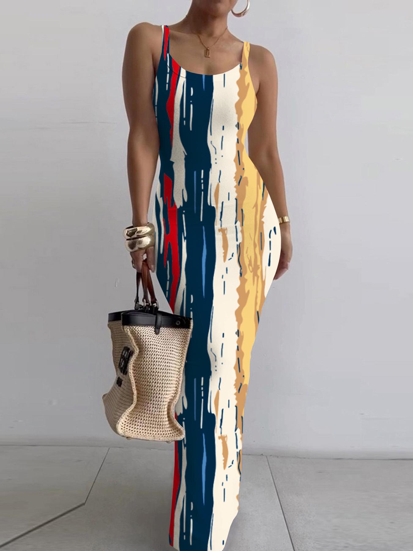 Floral Print Backless Spaghetti Strap Cami Dresses for Women, Casual Chic Fitted Sleeveless Scoop Neck Bodycon Dress, Birthday Dresses 2024, Summer Outfits, Dresses for Women, Fashion Women's Dress for Beach Holiday