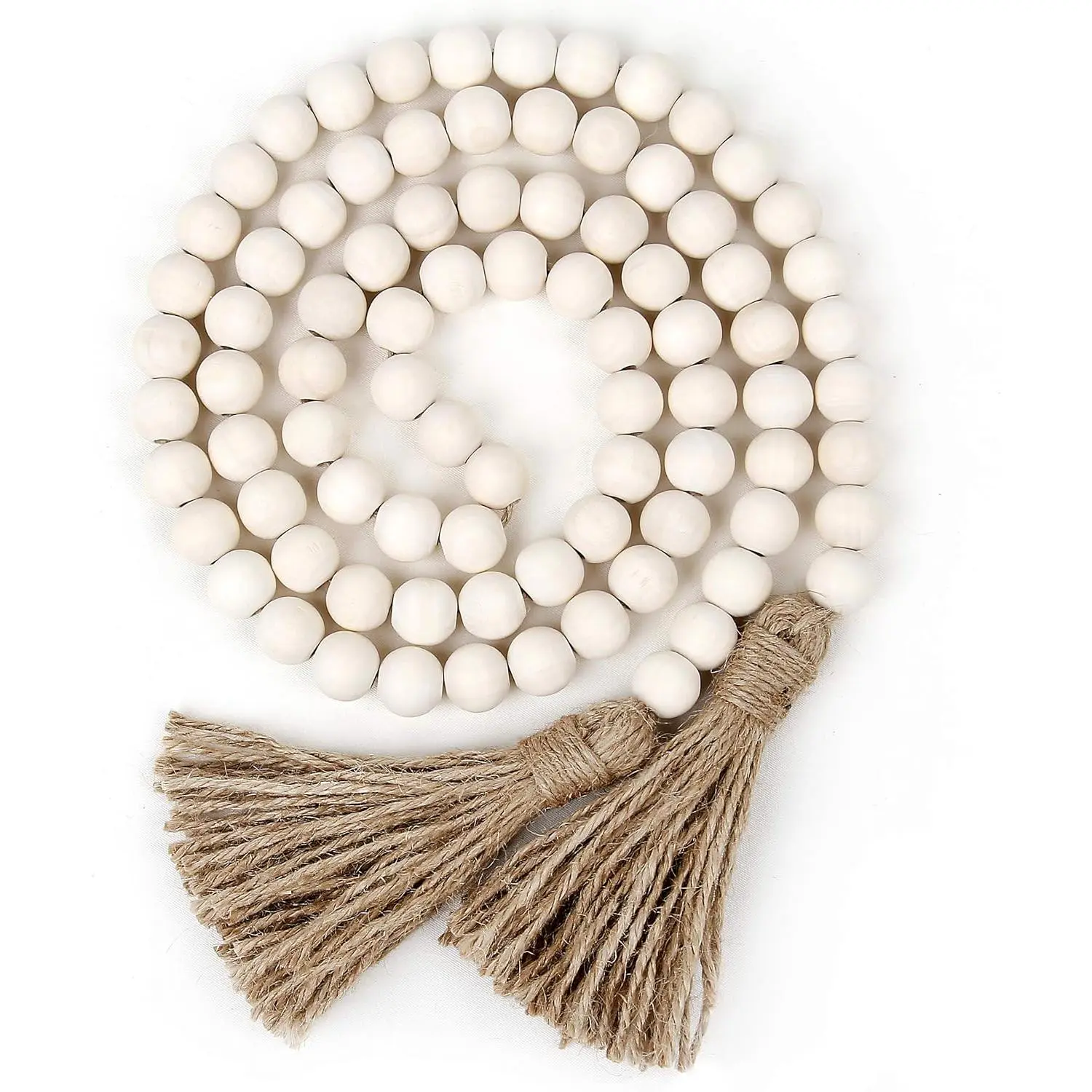 58in  Bead Garland with Tassels,  Rustic Country Decor Prayer Boho Wall  Decoration (Nature)