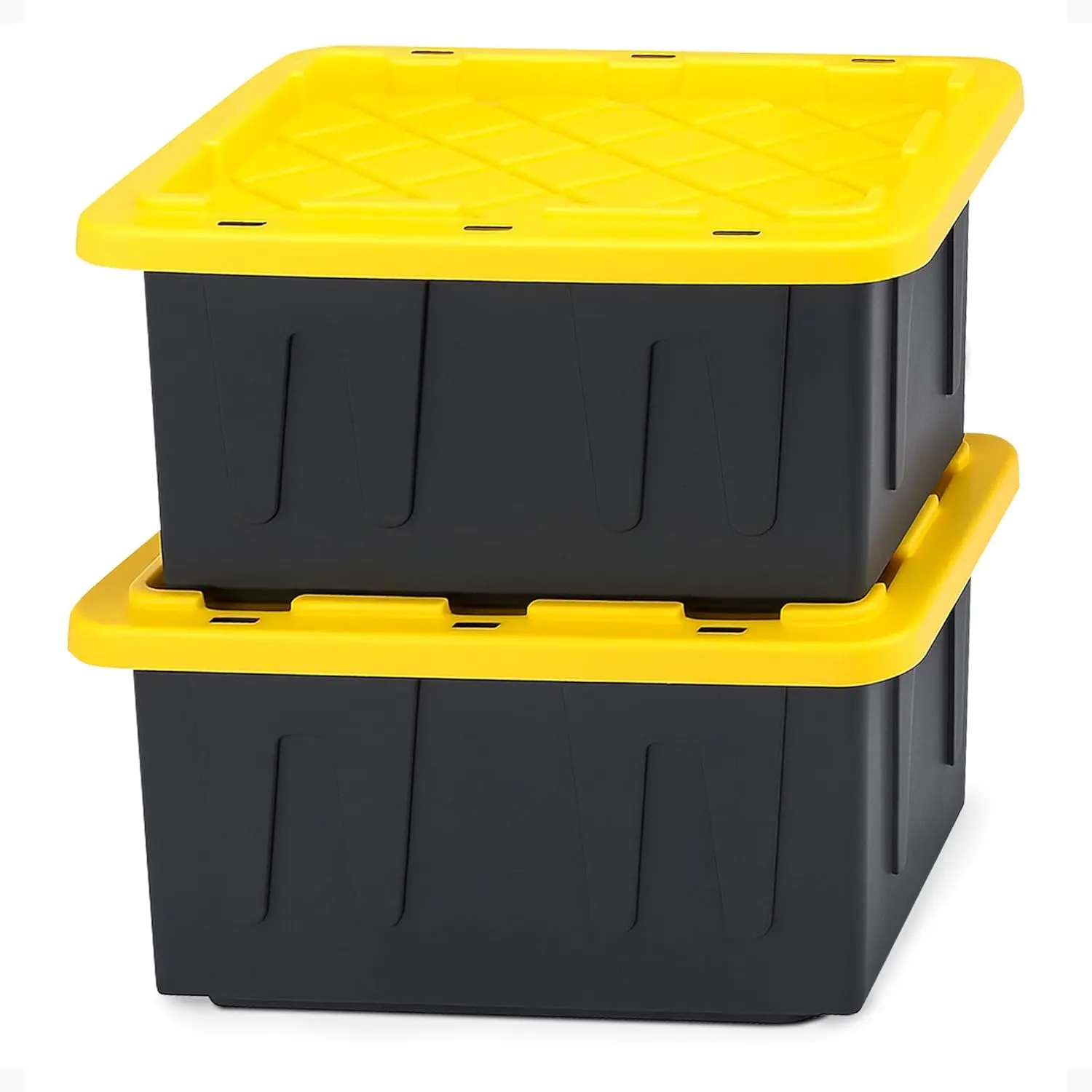 2-Pack Durabilt, Heavy Duty Plastic Storage Bins with Lids, 15 Gallon, Black/Yellow - Stackable Container Boxes for Home, Attic, and Garage Organization
