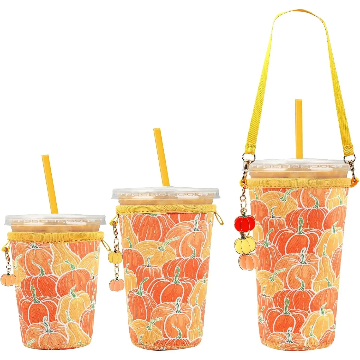 3 count  Neoprene Iced Coffee Sleeve with Strap & Charms  Cold Drink Sleeve for Iced Drinks, Coffee Cup Sleeves, and  Durable, Insulated Coffee Sleeves for Iced Coffees & Cold Beverages