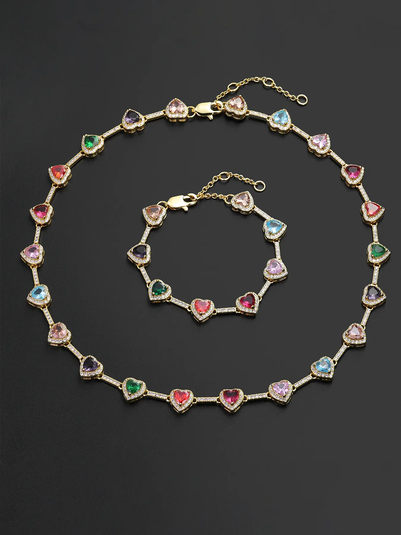 ICED CHICS 2-Piece Colorful Necklace & Bracelet Set, Fashion Jewelry Set, Matching Zirconia Jewelry for Men & Women, Ideal Jewellery Gift Set for Couples, Birthdays & Anniversaries