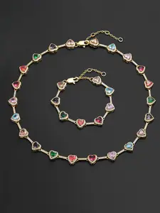 ICED CHICS 2PCS Set, a two-piece set of colorful necklaces and bracelets, suitable for both men and women. Elegant and dazzling Zirconia Jewelry Set, perfect for couples as a gift, for birthdays, anniversaries, and special occasions