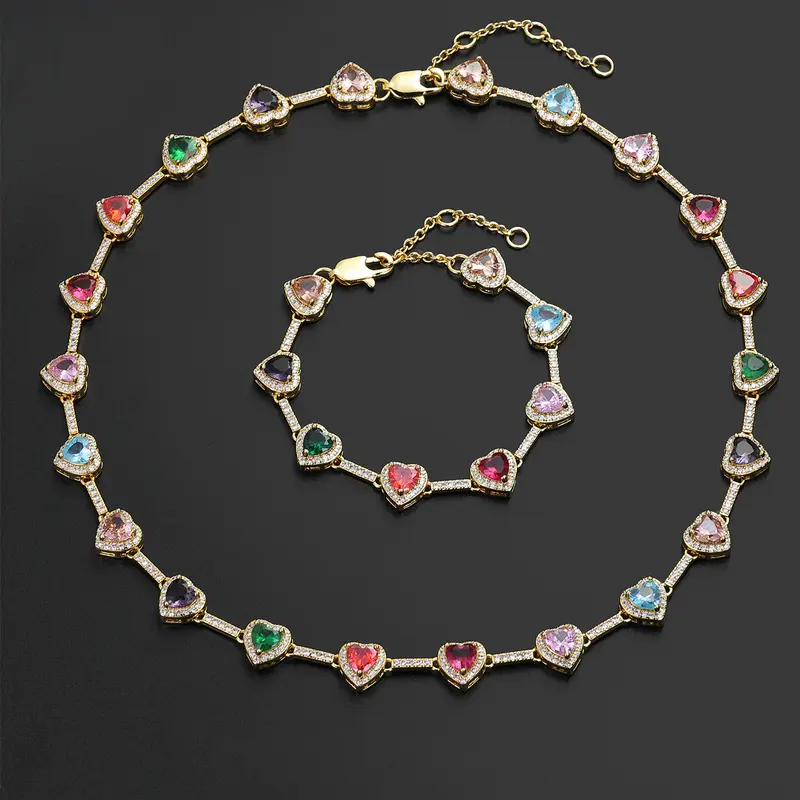 ICED CHICS 2-Piece Colorful Necklace & Bracelet Set, Fashion Jewelry Set, Fashionable Jewelry Set, Matching Zirconia Jewelry for Men & Women, Ideal Jewellery Gift Set for Couples, Birthdays & Anniversaries