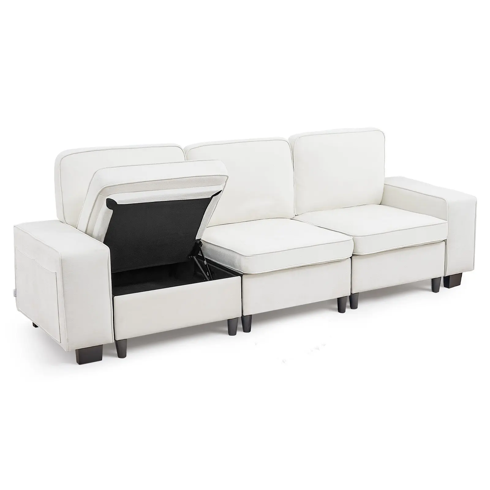 VEVOR Pet Velvet Sectional Sofa, 100-Inch Modular 3-Seater Couch Furniture for Apartment, Office, Living Room, Deep Seating, Removable Foam Cushions, Hidden Storage, 1050 lbs Capacity, 32x100x35.8 in, Assembly Required, Modern White, Entertaining Friends