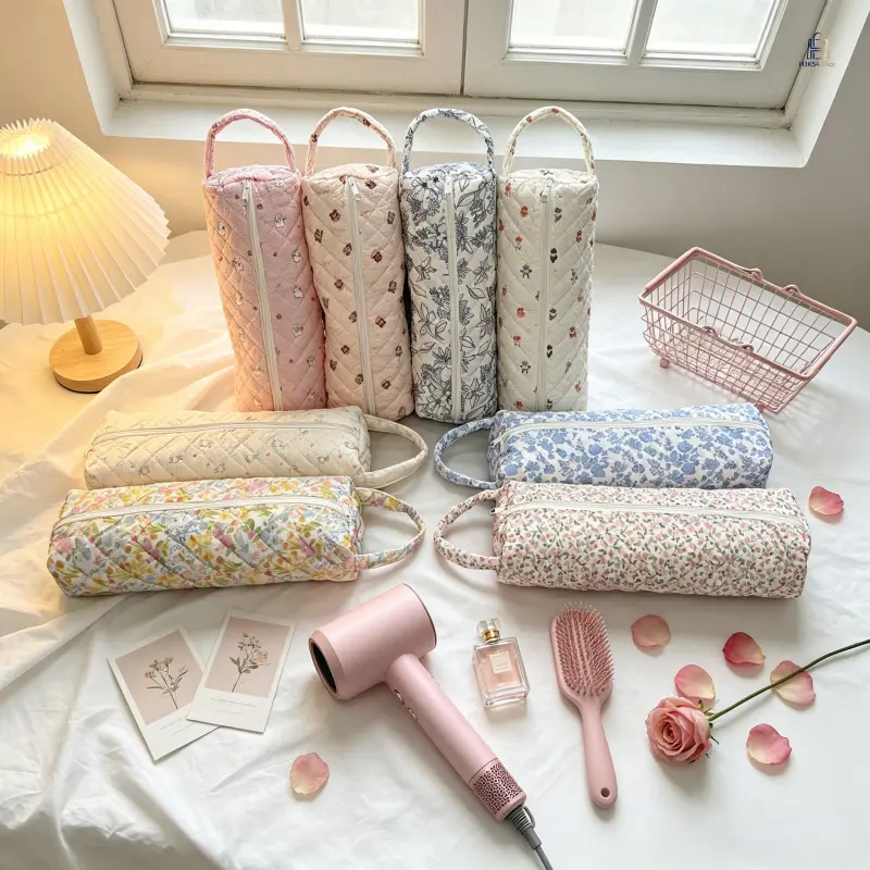 Floral Rollable Hair Dryer Storage Bag - Minimalist, Large Capacity, Lightweight, Foldable, Dustproof Wear-Resistant Hair Tool Protective Pouch for Travel Use (Vacation, Business Trip)