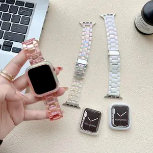 Unisex Holographic Clear Resin Watch Strap, Trending Transparent Shimmer Replacement Band Compatible With Apple Watch Series 1 To 11 SE Ultra, Multi Case Size Lightweight Wrist Accessory, Adjustable Glossy Swap Band, For Daily Street Outfits, Holiday Gath