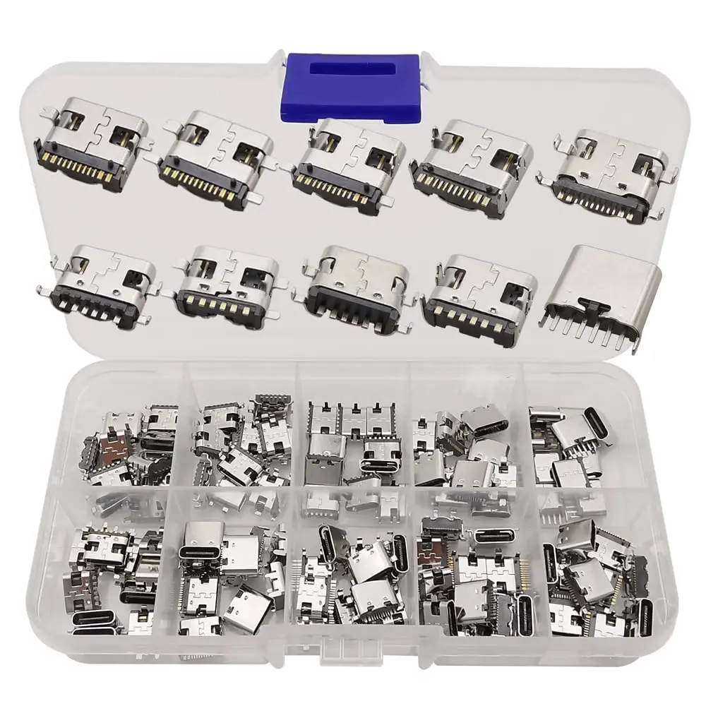 100 count USB Type C Female Socket 6Pin 16Pin Connector Type-C USB 3.1  Dock Connectors PCB Soldering Digital Product DIY Repair Type C Jack Charger Adapter for Phone