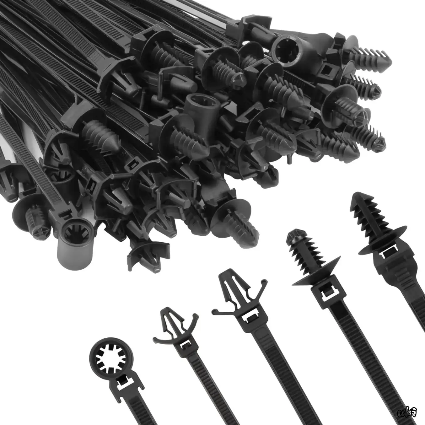 160Pcs Acid-Resistant Corrosion-Resistant Nylon Self-Locking Zipper Tie Clips with Push Rivet Mounts, DIY Bag Accessories for Maintenance, Fixing Wires Cables Small Hoses, Fit Cars Polaris UTV